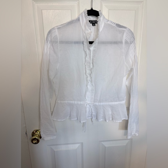 J.Crew Lace-Trim Cinched-Waist Cotton Voile Top – White – Size XS | Romantic - Picture 5 of 14